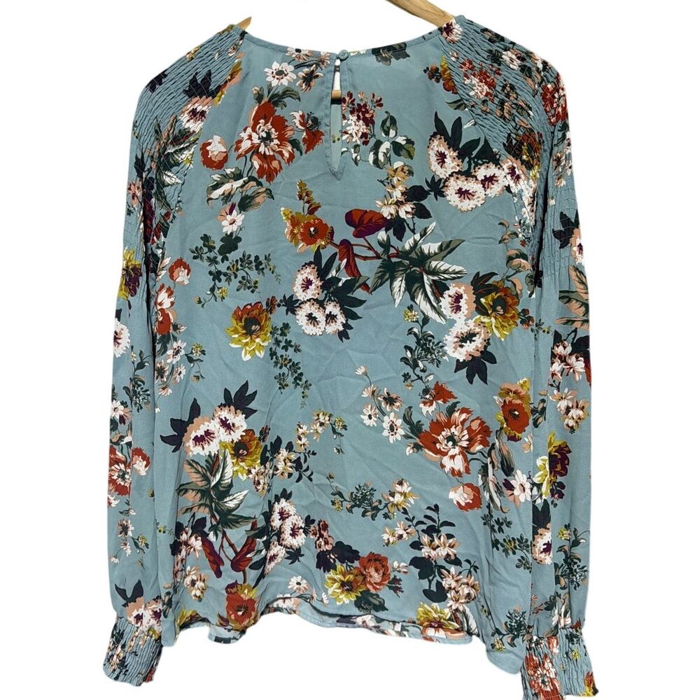a.n.a Large Teal Floral Long Sleeve Blouse Top  Large - Picture 2 of 5
